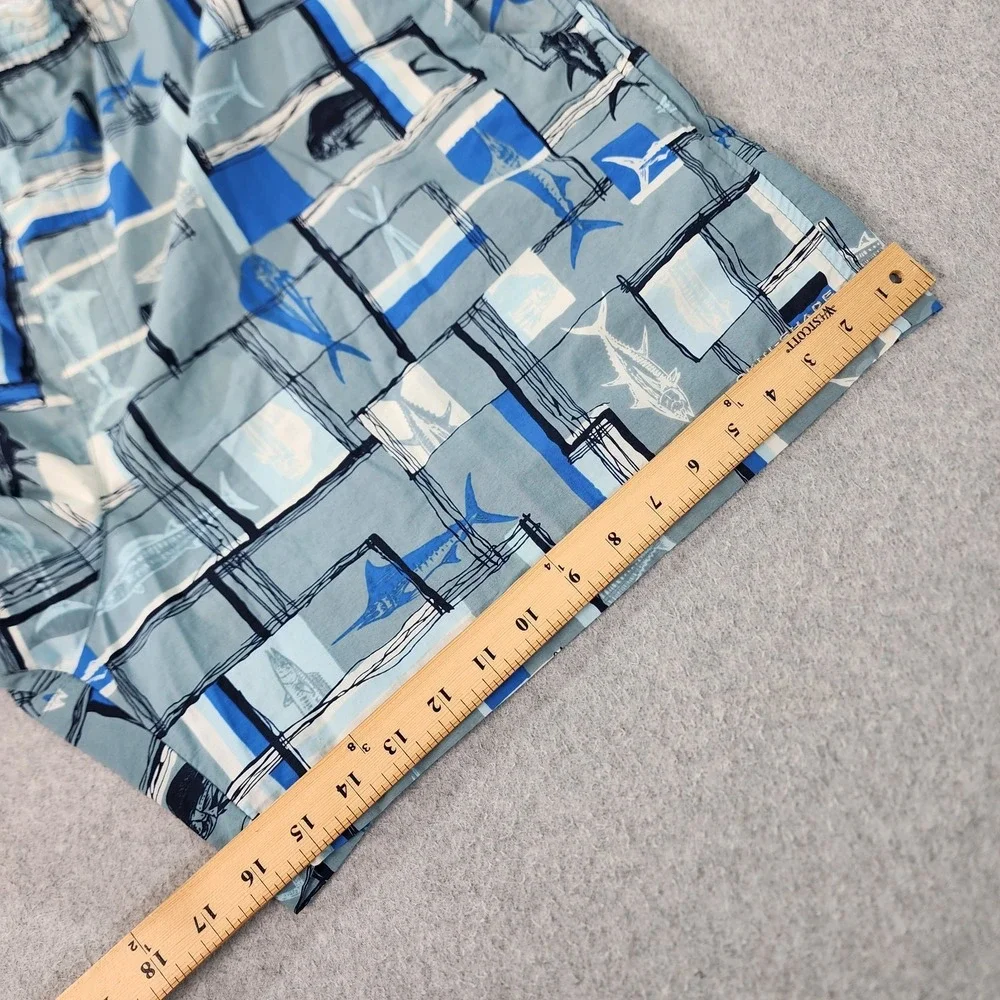 Columbia PFG AOP Fish Swim Trunks Men XXL 40x6 Gray Blue White Omni Shade Pocket